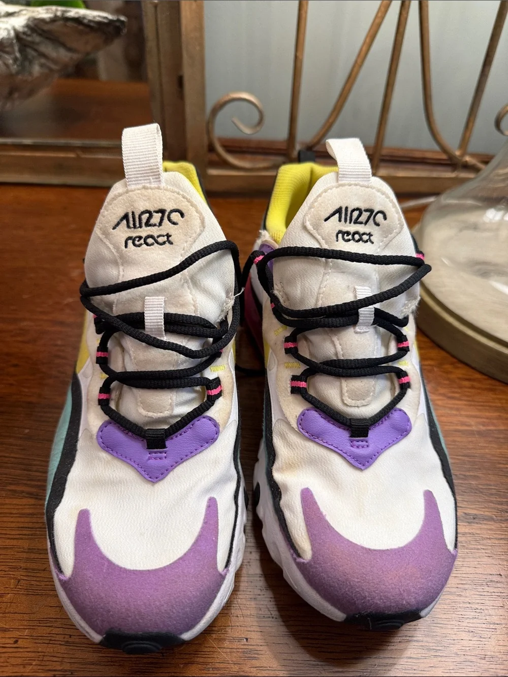 Nike Air270 react Purple Teal Yellow Black White Air Max React Sneakers 6.5 y